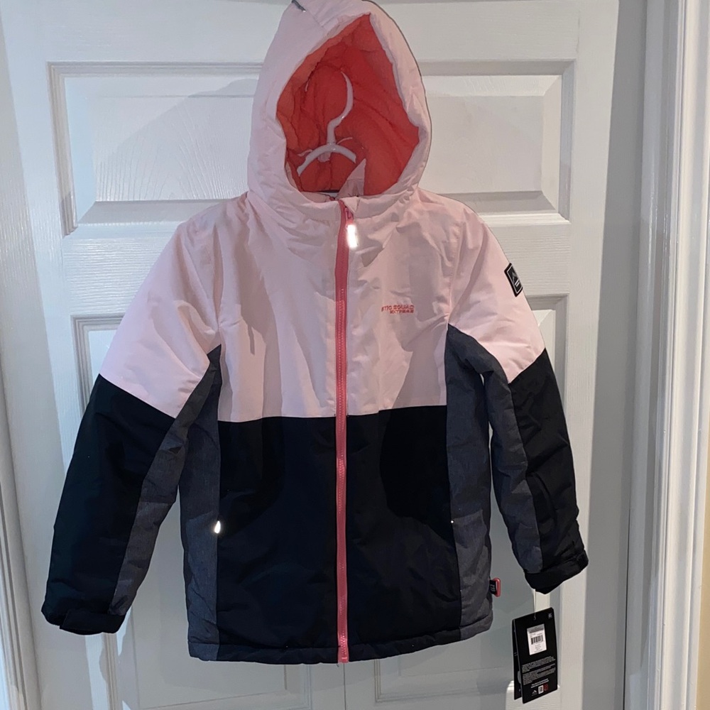 Arctic Squad Extreme Girls Pink and Black Hooded Winter Coat Size Large 10-12